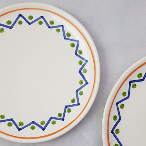 White hand painted Zig-Zag ceramic plate