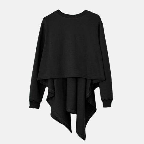 Asymmetric black sweatshirt with scarf cut
