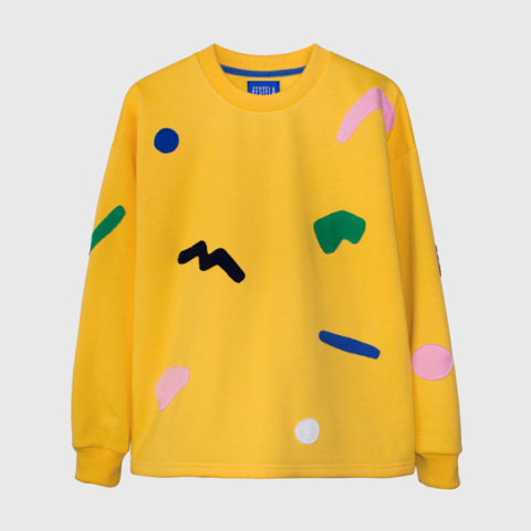 Yellow sweatshirt with geometric embroidery