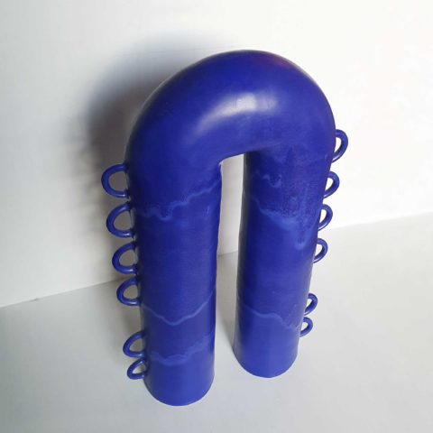 Large blue ceramic vase 8 handles