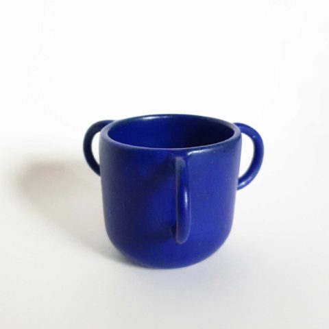 Large ceramic mug 3 blue handles