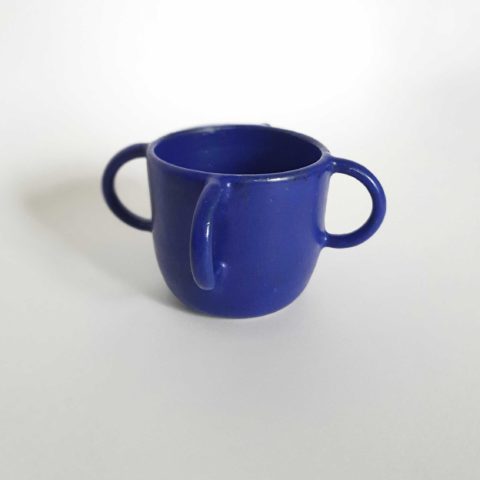 Large ceramic mug 4 blue handles