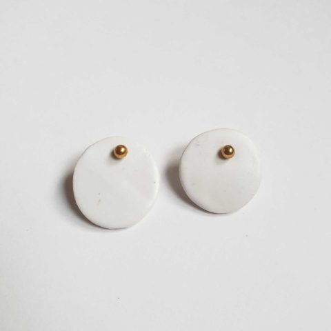 Round white porcelain earrings
