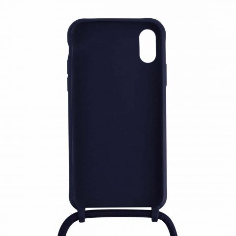 Silicone iPhone case with navy blue rope